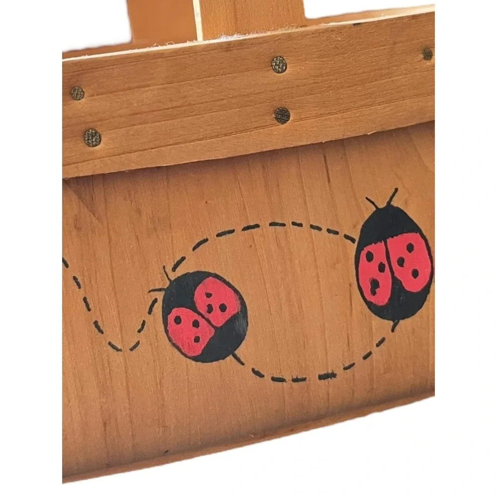 Small Wooden Ladybug Basket 4x7 Cottage‎ Farmhouse Decor